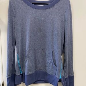 Aspire Medium Heather Blue crewneck Sweatshirt w side zippers in turquoise $39